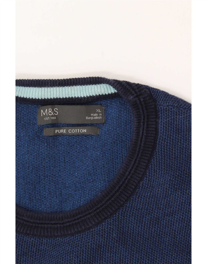 Marks & Spencer Ανδρικό πουλόβερ με λαιμόκοψη XL Μπλε βαμβακερό
