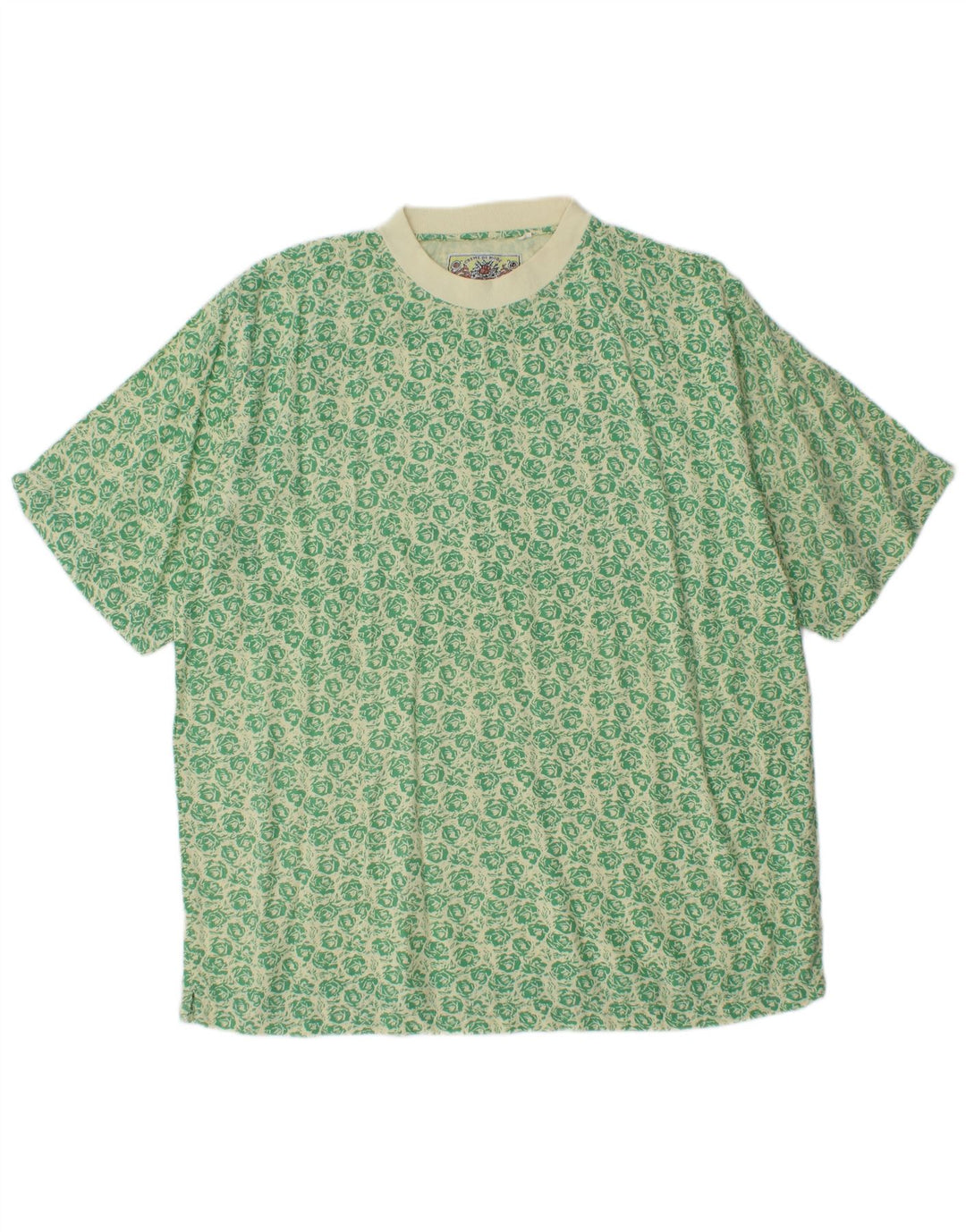Ανδρικό T-Shirt VINTAGE Top Large Green Floral Viscose