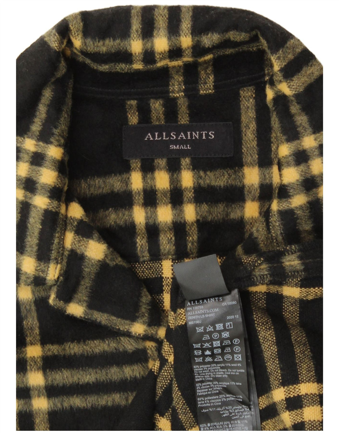 Ανδρικό φανελένιο πουκάμισο ALL SAINTS Small Black Check Polyester Classic