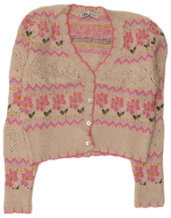 Γυναικείο πουλόβερ ZARA Loose Fit Crop Cardigan UK 10 Small Pink Floral