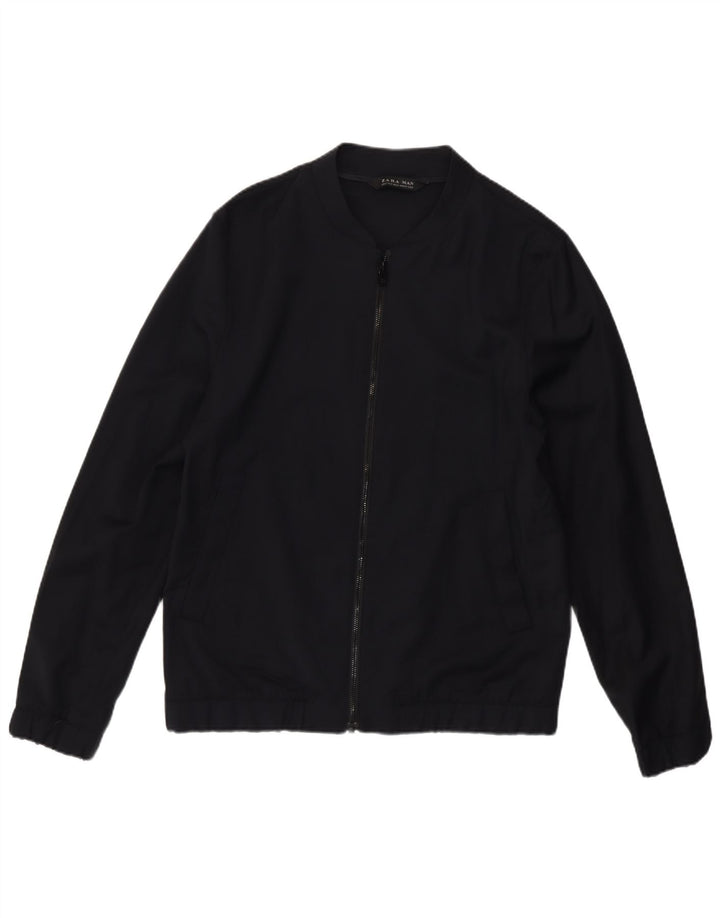 Zara Ανδρικό Bomber Jacket UK 38 Medium Navy Blue Wool