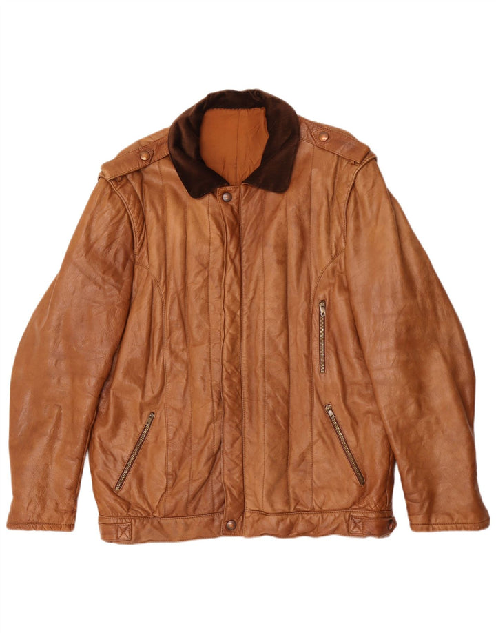 Vintage Ανδρικό Στρατιωτικό Δερμάτινο Μπουφάν IT 54 2XL Καφέ Colourblock