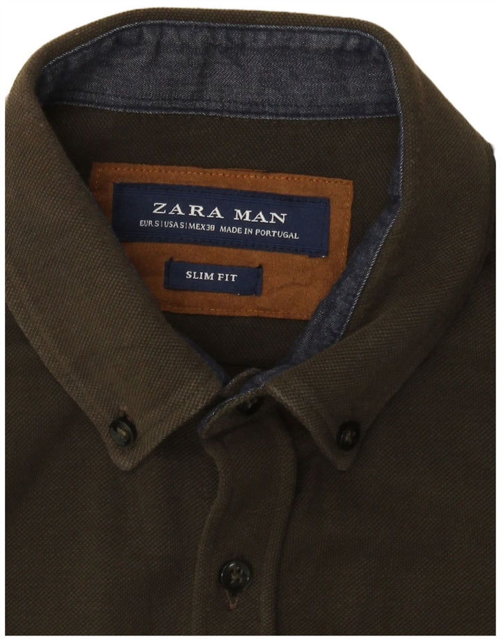 Zara Ανδρικό πουκάμισο Slim Fit Μικρό Χακί