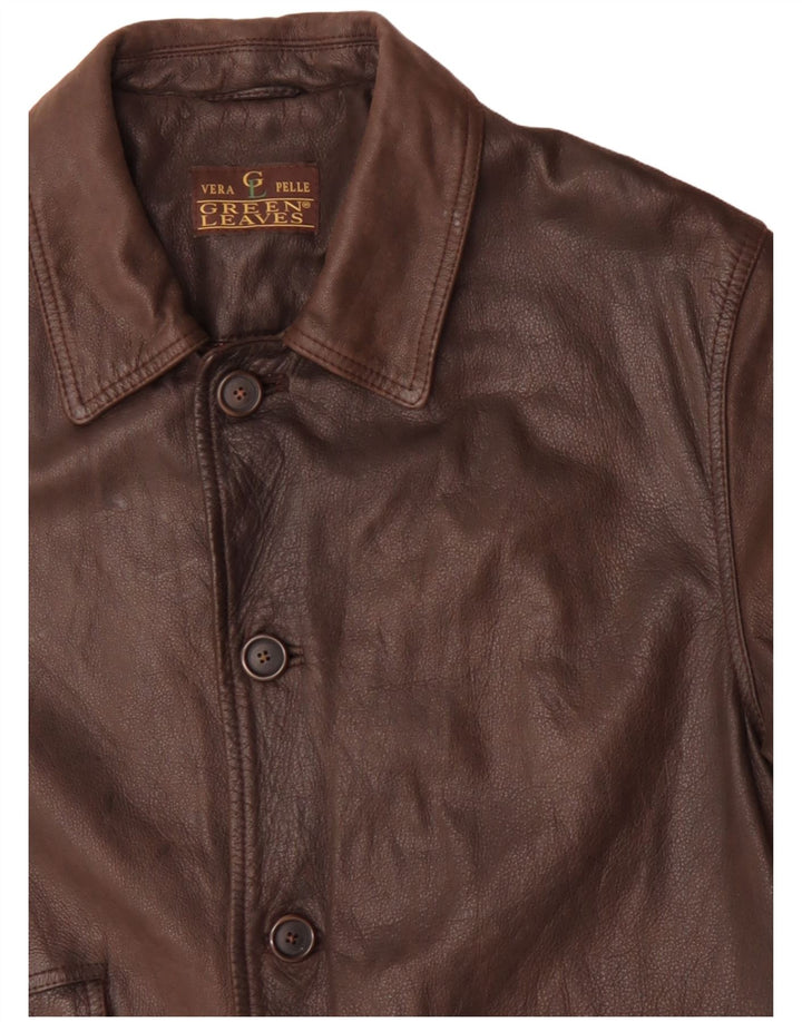 Green Leaves Ανδρικό Δερμάτινο Παλτό UK 40 Large Brown Δέρμα