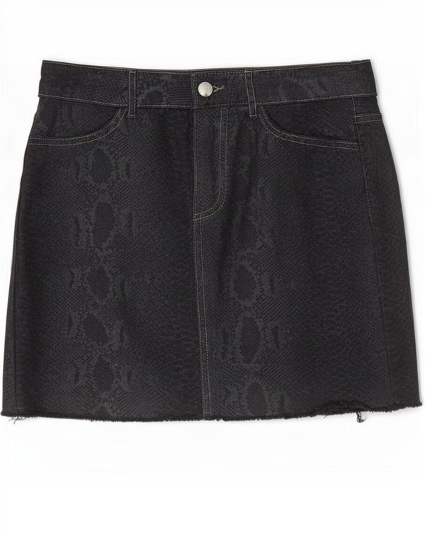 Zara Γυναικεία Τζιν Φούστα XS W24 Μαύρη Animal Print Βαμβακερή