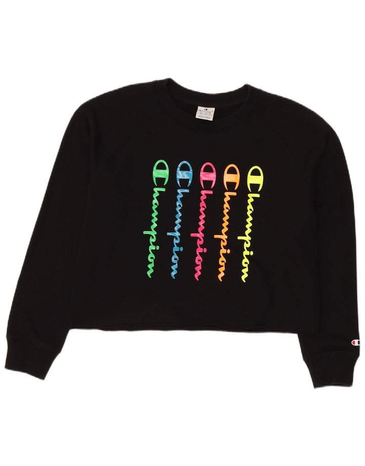 Champion Womens Crop Graphic Φούτερ Jumper UK 14 Medium Black