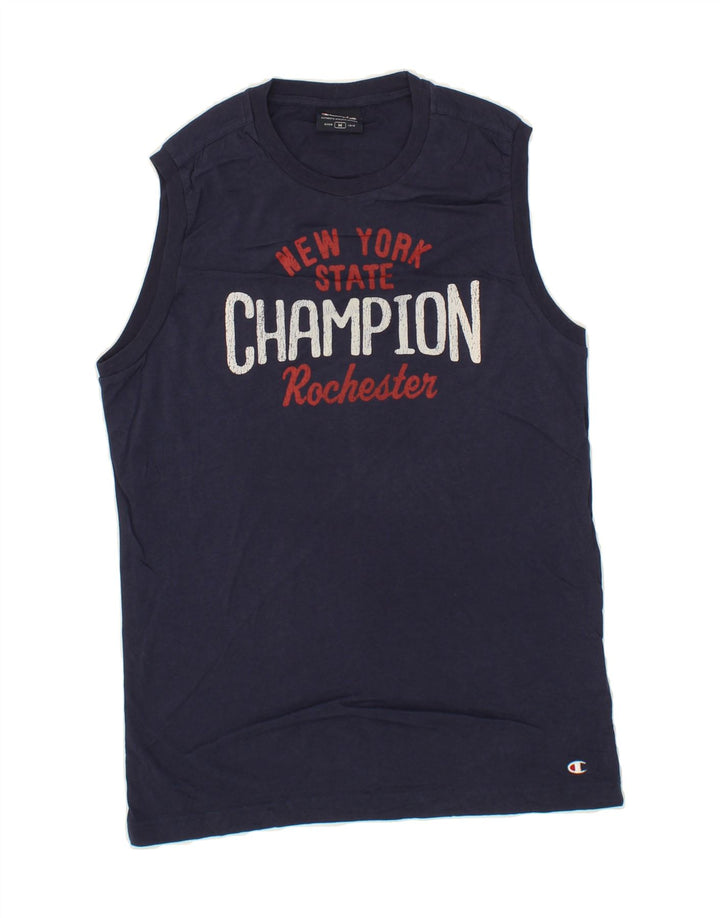 CHAMPION Boys Rochester Graphic Vest Top 9-10 Years Medium Navy Blue Vintage Champion and Second-Hand Champion from Messina Hembry 