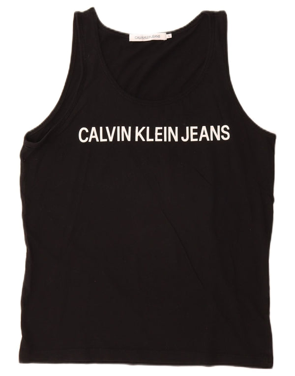 Γυναικείο γραφικό γιλέκο Calvin Klein Jeans Top UK 16 μεγάλο μαύρο βαμβακερό