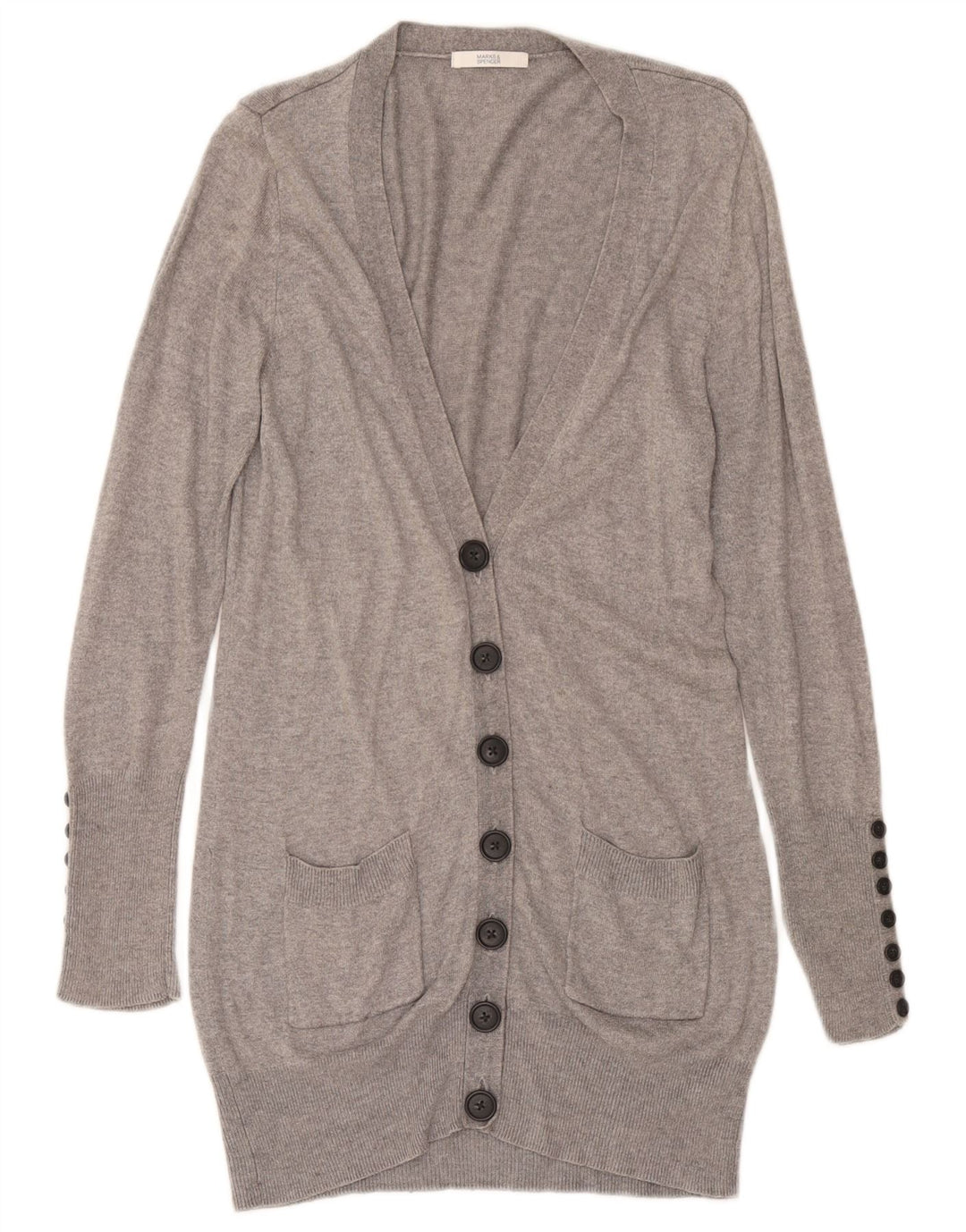 Marks & Spencer Γυναικείο πουλόβερ Longline Cardigan UK 12 Medium Grey Flecked