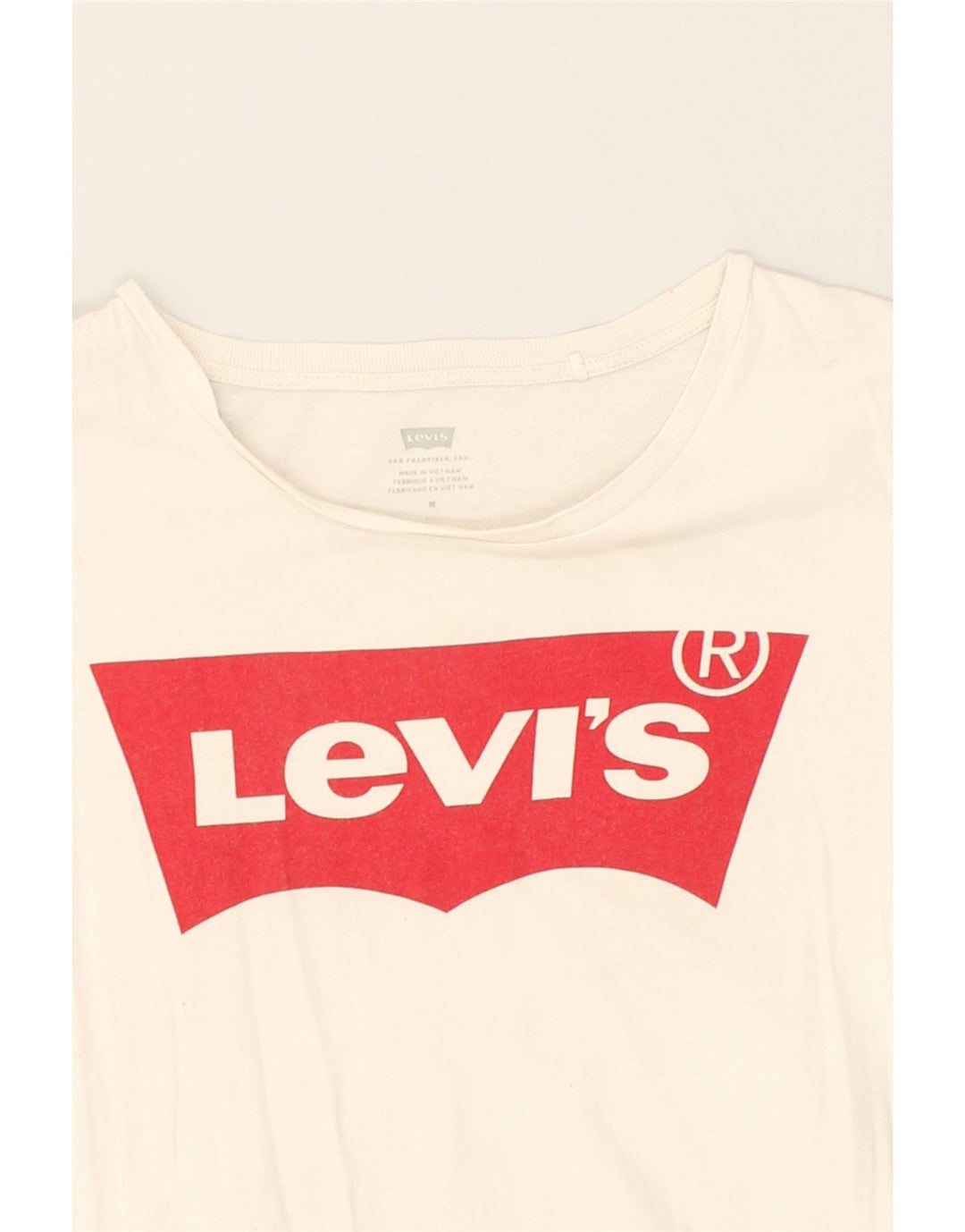 LEVI'S Womens Graphic T-Shirt Top UK 14 Medium Off White Cotton | Vintage Levi's | Thrift | Second-Hand Levi's | Used Clothing | Messina Hembry 