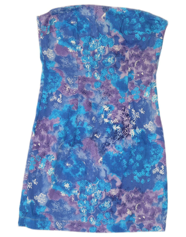 Vintage γυναικείο στράπλες φόρεμα UK 10 Small Blue Floral Festival