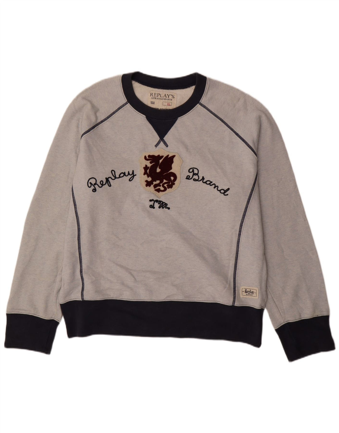 REPLAY Ανδρικό γραφικό φούτερ Jumper XL Blue Colourblock Βαμβακερό