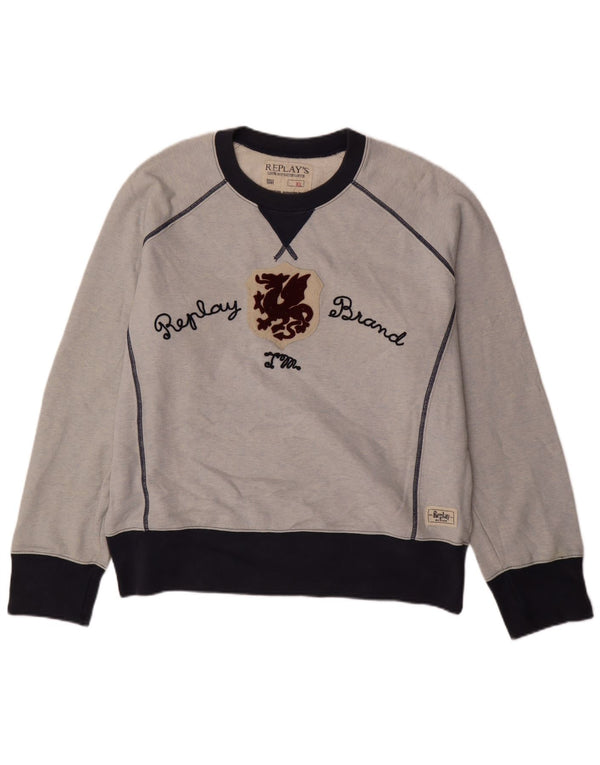 REPLAY Ανδρικό γραφικό φούτερ Jumper XL Blue Colourblock Βαμβακερό