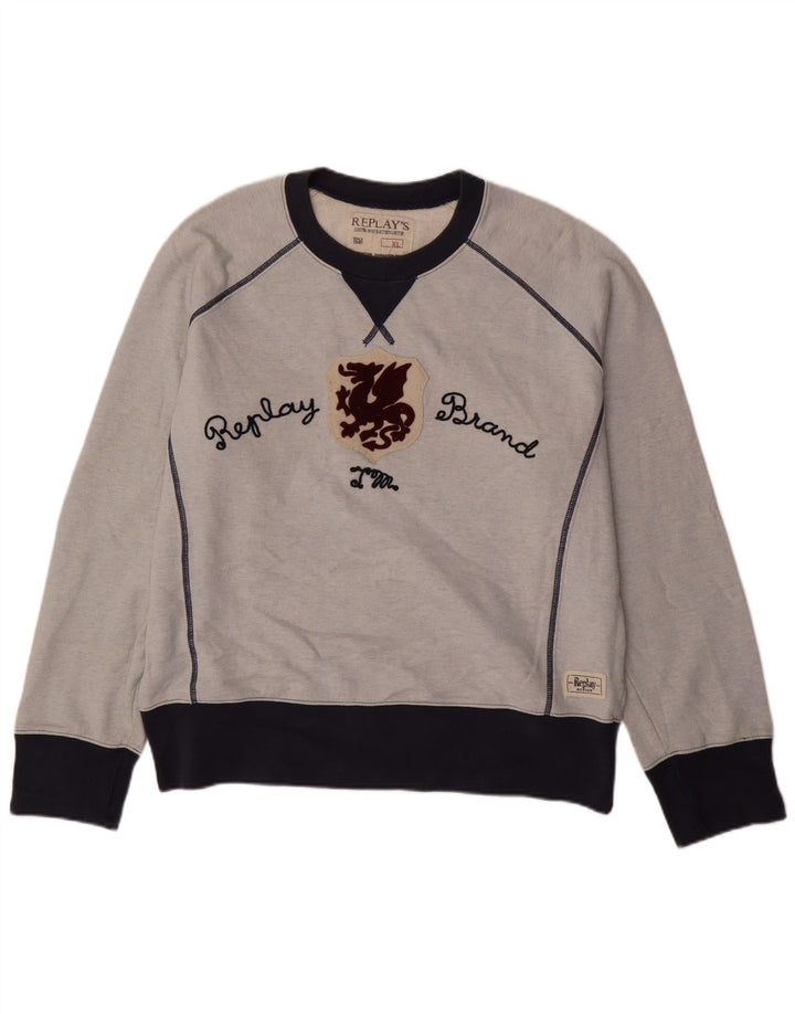 REPLAY Ανδρικό γραφικό φούτερ Jumper XL Blue Colourblock Βαμβακερό