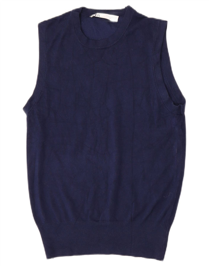 Zara Γυναικείο Γιλέκο Tank Top UK 12 Medium Navy Blue Viscose