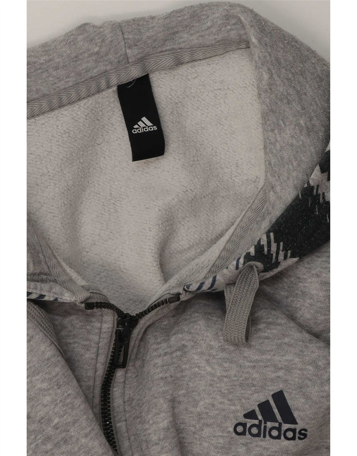 Ανδρικό πουλόβερ με κουκούλα με φερμουάρ Adidas μεγάλο γκρι γεωμετρικό