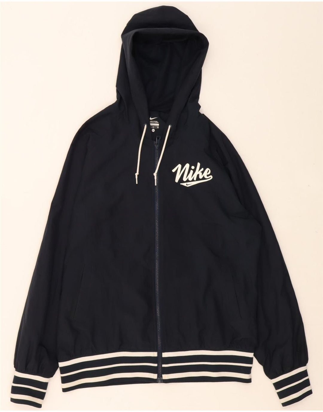 NIKE Womens Big & Tall Hooded Bomber Jacket UK 18 XL Navy Blue Polyester Vintage Nike and Second-Hand Nike from Messina Hembry 