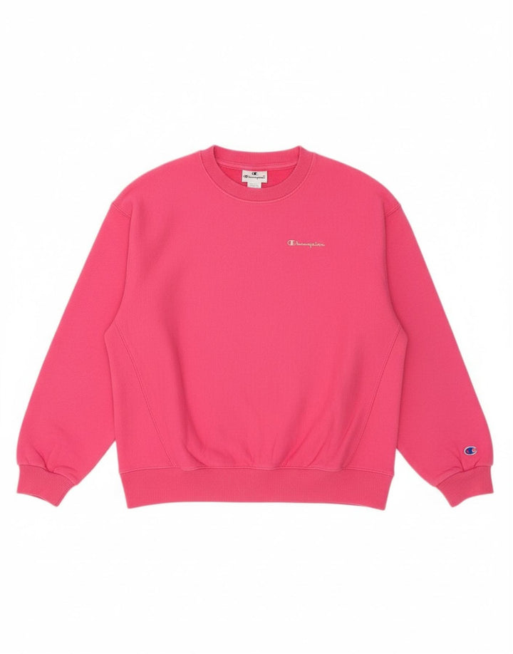 Champion Girls Graphic Sweatshirt Jumper 9-10 Years Medium Pink Cotton
