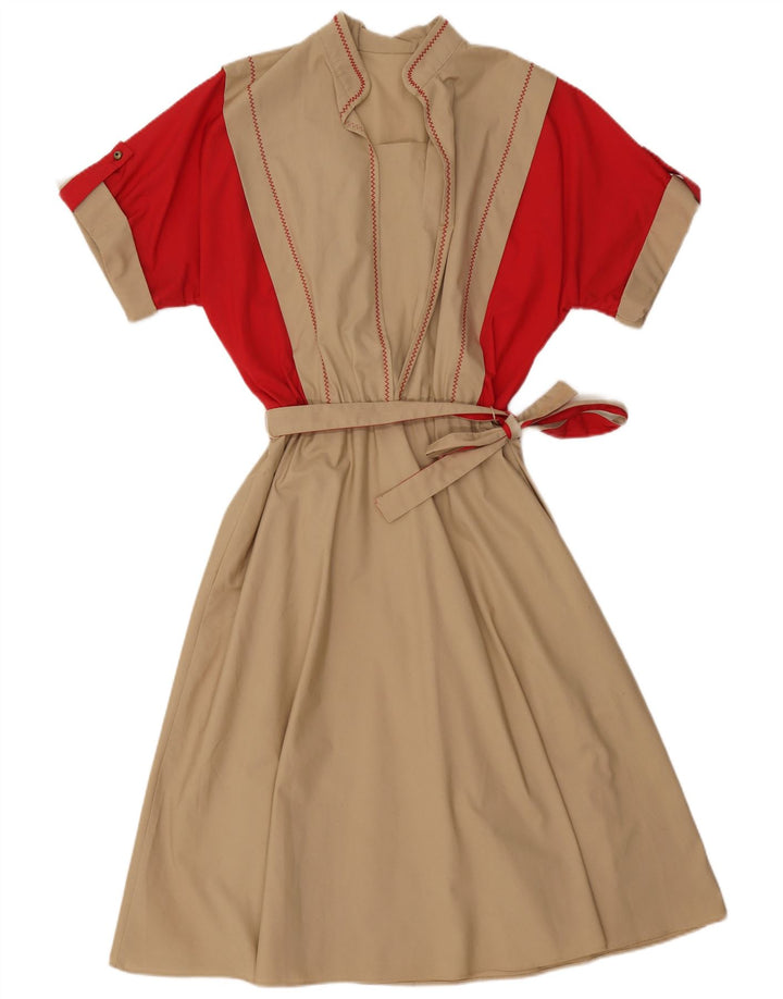 VINTAGE Γυναικείο Maxi Φόρεμα UK 16 Large Beige Colourblock