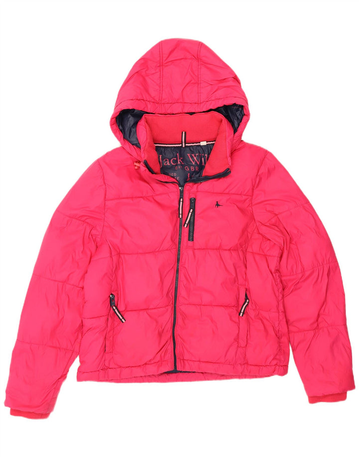 Jack Wills γυναικείο μπουφάν με κουκούλα με επένδυση UK 12 Medium Pink Polyamide