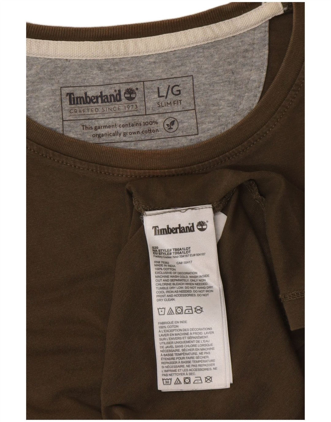 TIMBERLAND Ανδρικό T-Shirt Slim Fit Top μεγάλο χακί βαμβακερό