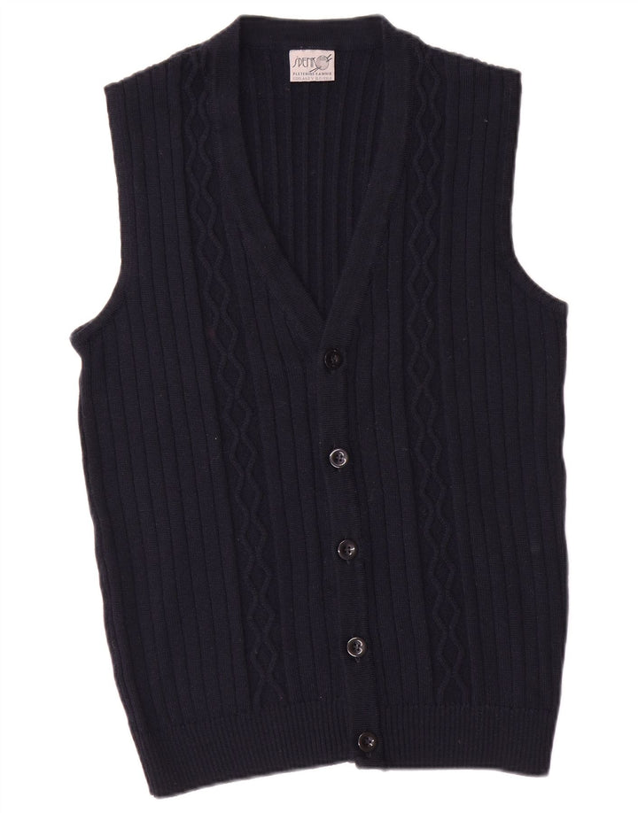 Vintage Ανδρικό Αμάνικο Ζακέτα πουλόβερ Small Navy Blue