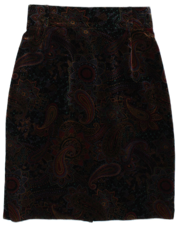 Vintage Γυναικεία Velvet Pencil Φούστα IT 42 Medium W28 Brown Paisley Cotton