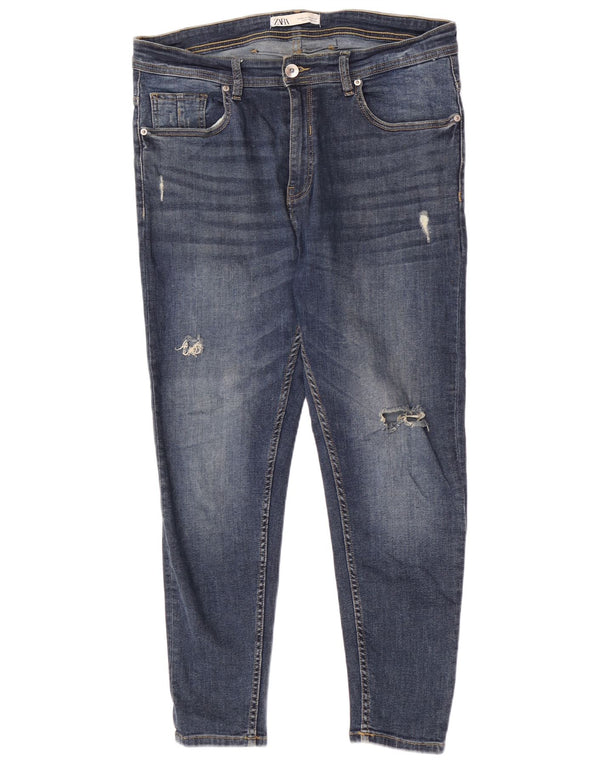 Ανδρικό στενό τζιν Zara Distressed Skinny EU 44 Large W34 L26 Μπλε βαμβακερό