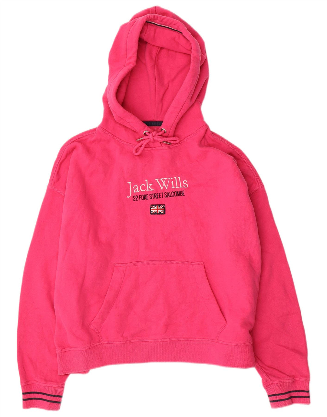 JACK WILLS Γυναικείο υπερμεγέθη Crop Graphic Hoodie Jumper UK 12 Medium Pink