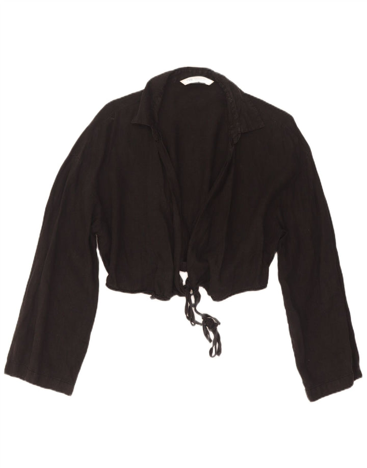 Zara Γυναικείο πουκάμισο Crop Wrap Μπλούζα UK 12 Medium Black