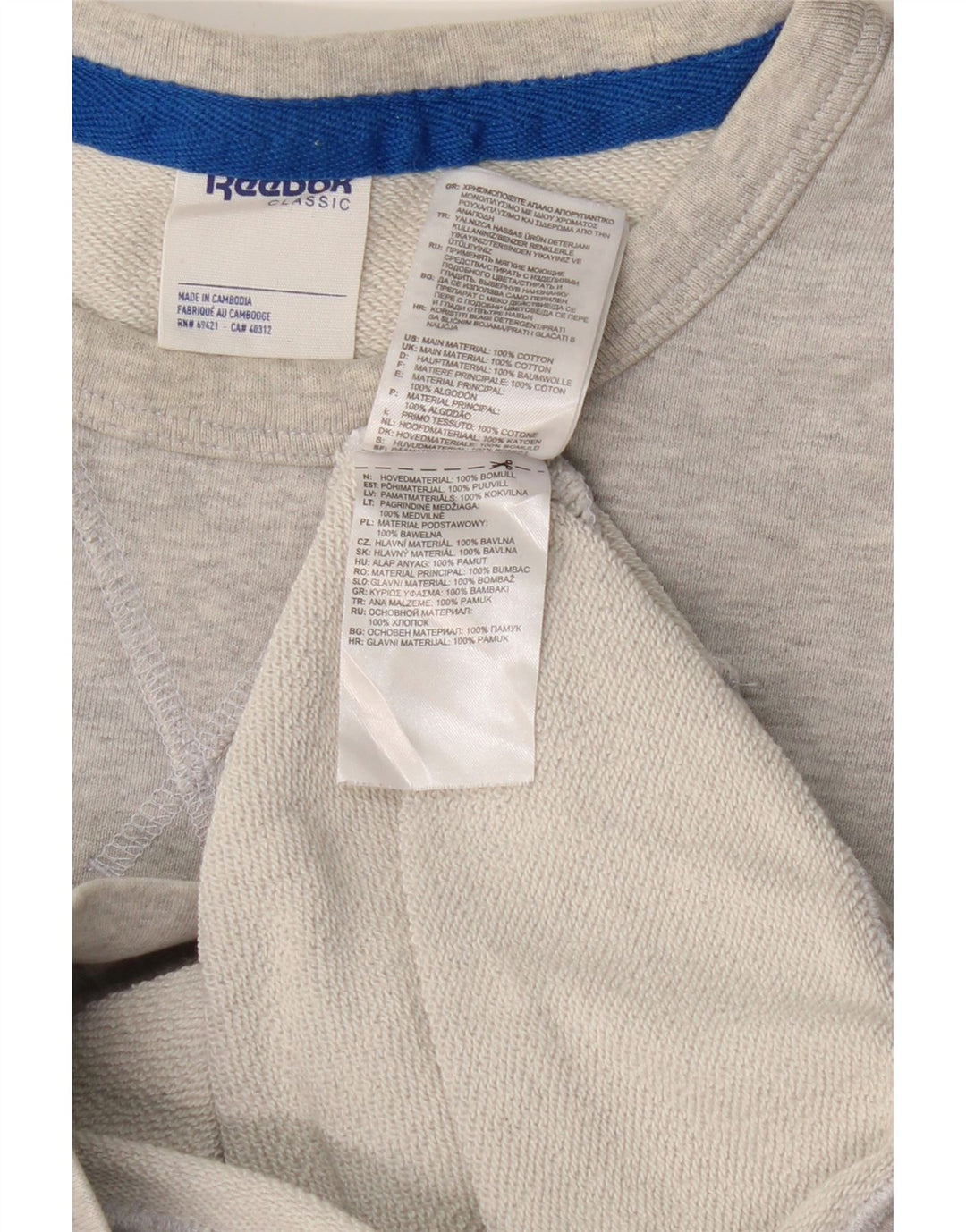 Ανδρικό γραφικό φούτερ REEBOK Jumper Small Grey Colourblock Βαμβακερό