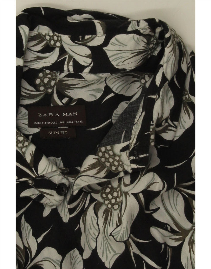 Ανδρικό πουκάμισο Zara Slim Fit μεγάλο μαύρο φλοράλ