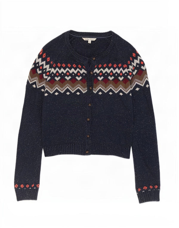 Γυναικείο πουλόβερ ζακέτα Fat Face UK 12 Medium Navy Blue Fair Isle Cotton