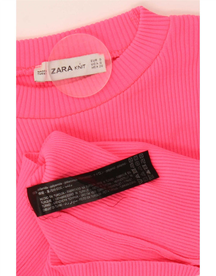 Zara Γυναικείο Crop Top Μακρυμάνικο UK 8 Small Pink Polyamide