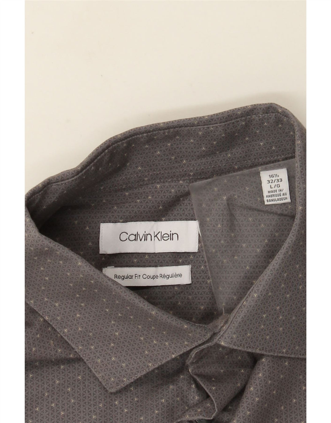 Calvin Klein Ανδρικό πουκάμισο με κανονική εφαρμογή, μέγεθος 16 1/2 Μεγάλο βαμβακερό γκρι στίγματα