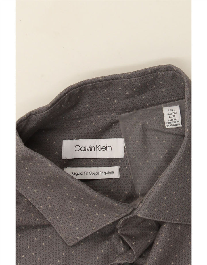 Calvin Klein Ανδρικό πουκάμισο με κανονική εφαρμογή, μέγεθος 16 1/2 Μεγάλο βαμβακερό γκρι στίγματα