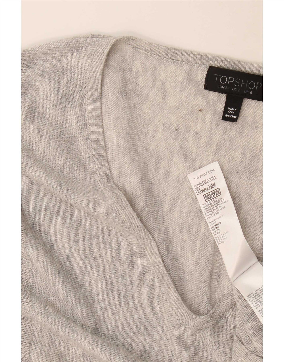 Topshop Γυναικείο υπερμεγέθη τοπ μακρυμάνικο UK 6 XS πολυεστέρας με γκρι φλύκταινες