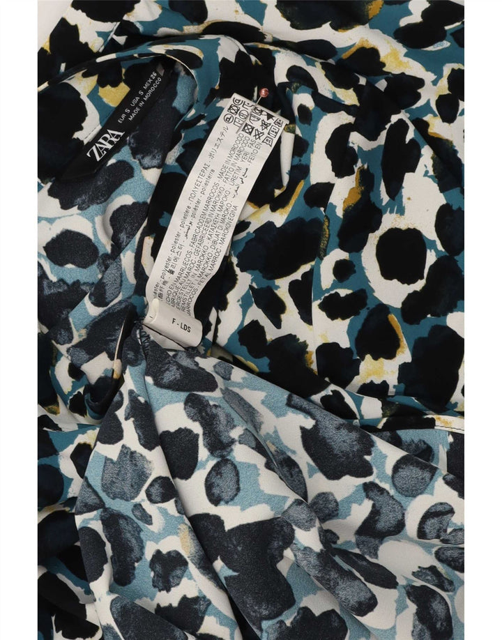 Zara γυναικεία μπλούζα με γραβάτα τοπ UK 10 Small πολύχρωμα Animal print