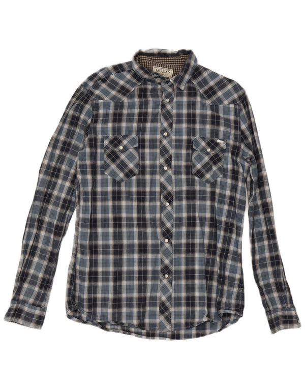 Ανδρικό φανελένιο πουκάμισο Guess UK 42 Large Blue Check Cotton