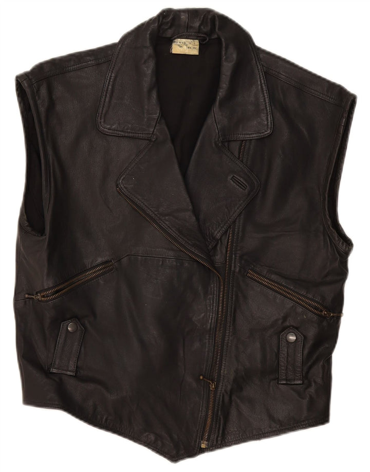 Vintage Γυναικείο Δερμάτινο Gilet IT 44 Medium Black Leather