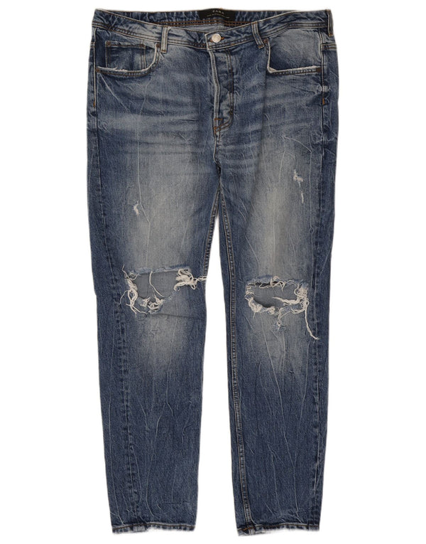 Zara Mens Distressed Slim Jeans EU 46 XL W36 L28 Blue Cotton