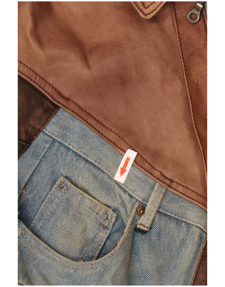 Vintage Ανδρικό Bomber Δερμάτινο Μπουφάν UK 42 XL Καφέ Δερμάτινο Patchwork