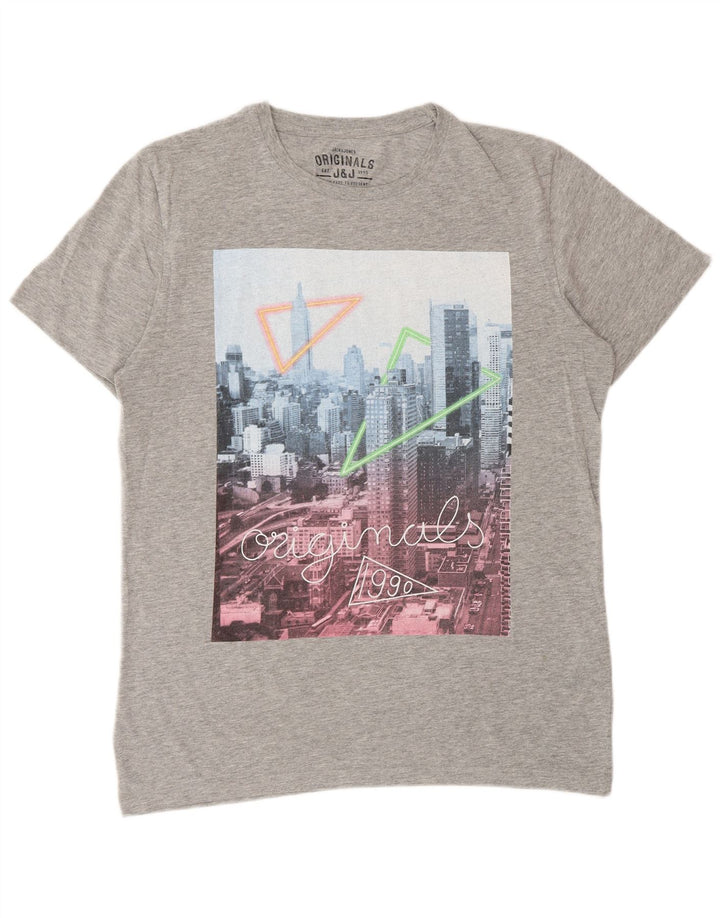 Jack & Jones Ανδρικό γραφικό T-Shirt Top μεγάλο γκρι βαμβακερό
