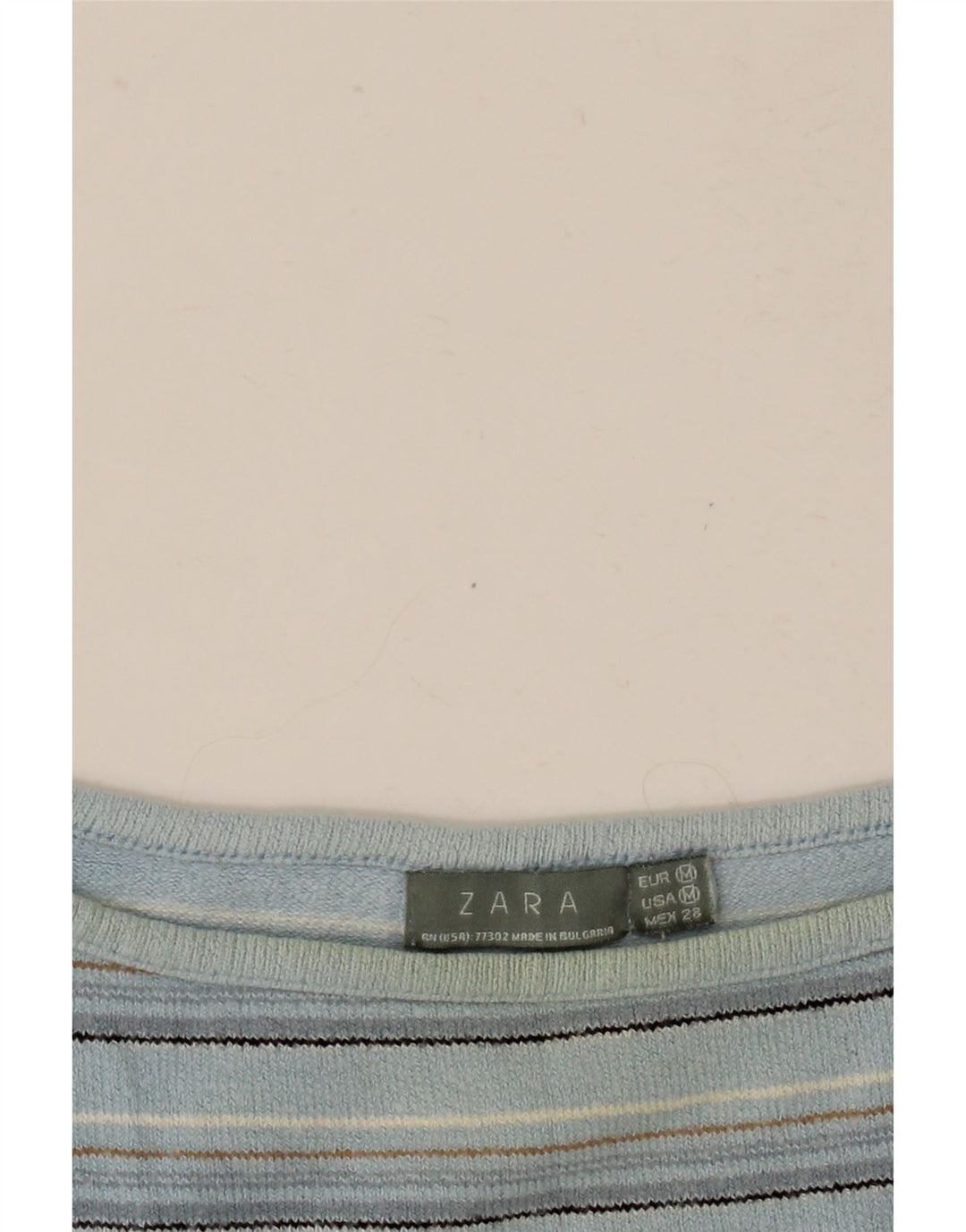 Zara Γυναικείο Crop Top 3/4 Sleeve UK 12 Medium Blue ριγέ