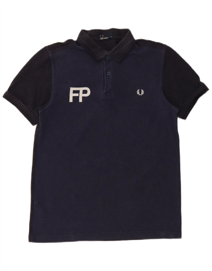 Ανδρικό γραφικό μπλουζάκι πόλο Fred Perry, μεσαίο μπλε ναυτικό, βαμβακερό