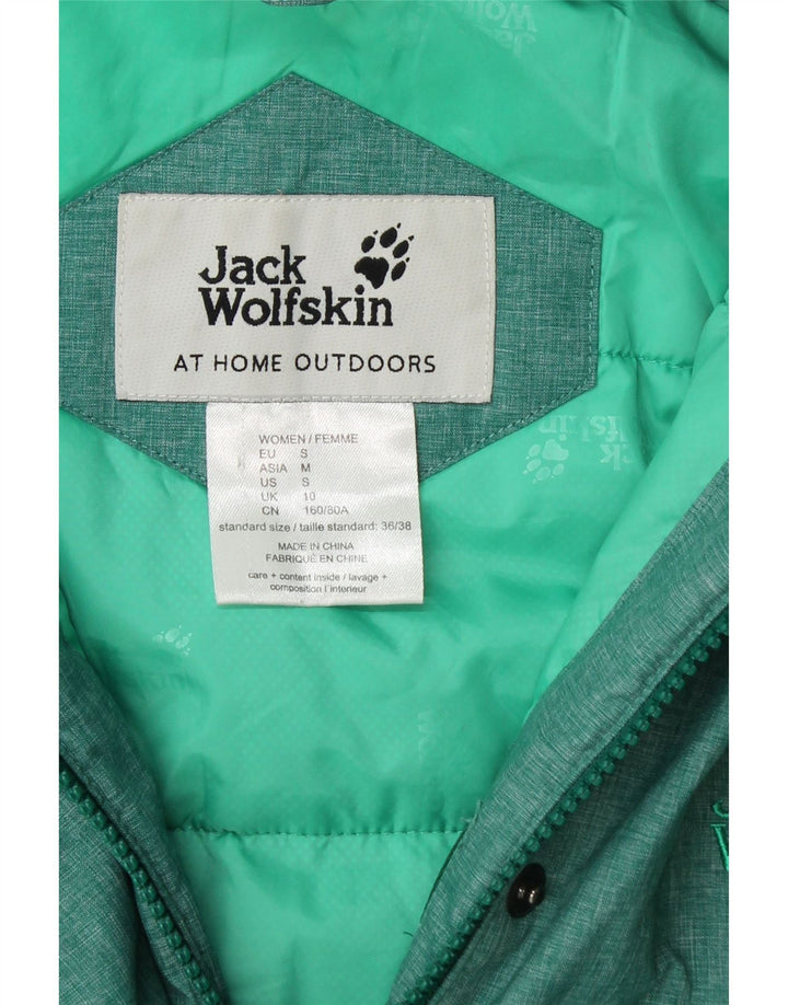 JACK WOLFSKIN Womens Hooded Padded Jacket UK 10 Small Green Polyester Vintage Jack Wolfskin and Second-Hand Jack Wolfskin from Messina Hembry 