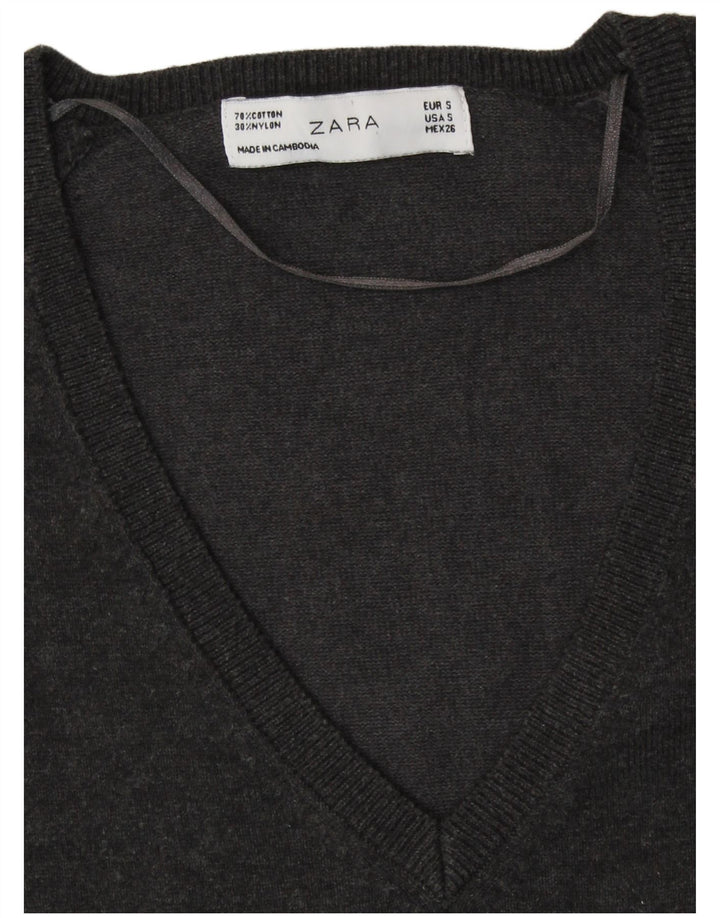 Γυναικείο πουλόβερ ZARA με V λαιμόκοψη UK 10 Small Grey