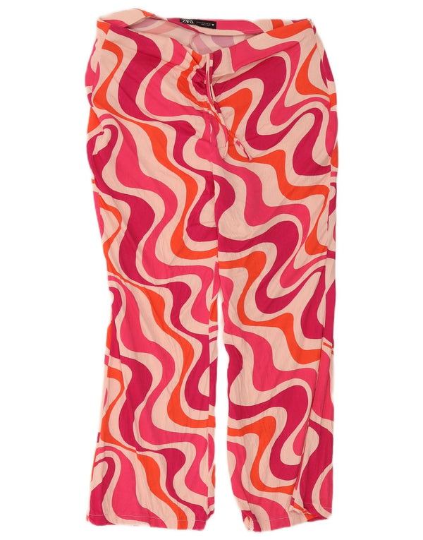 Zara Γυναικείο Abstract μοτίβο ψηλόμεσο παντελόνι XL W32 L24 Ροζ