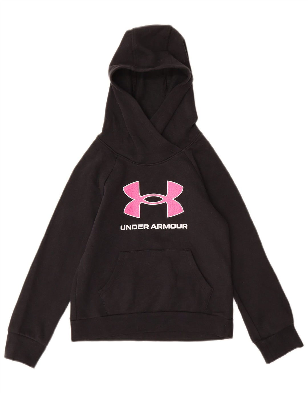 UNDER Armour Girls Graphic Hoodie Jumper 7-8 ετών Small Black Cotton