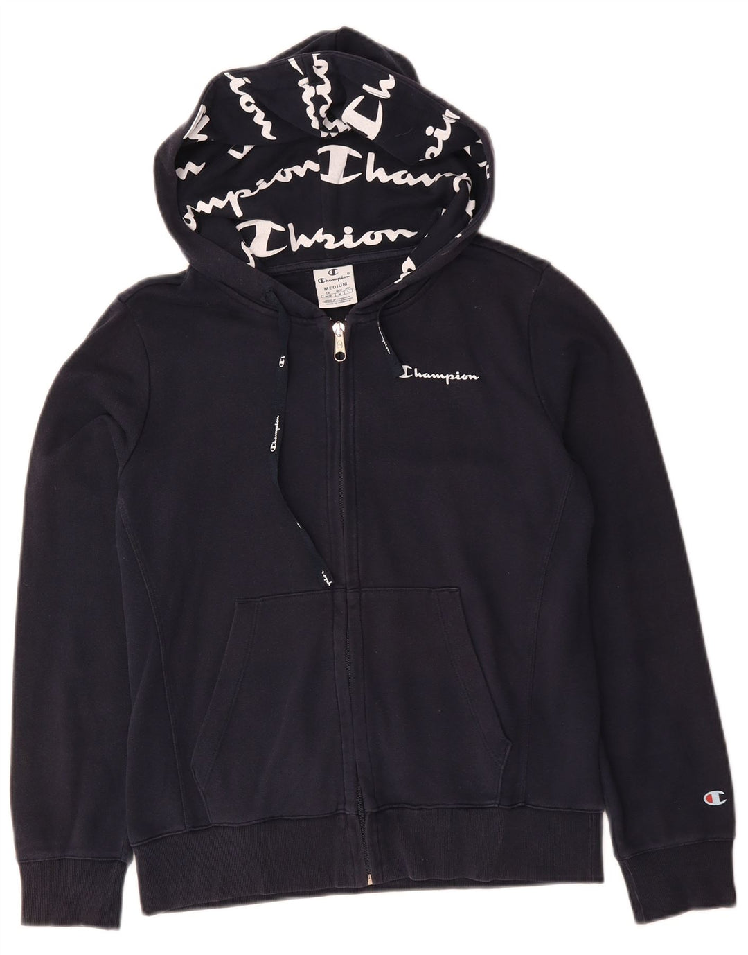 CHAMPION Γυναικείο πουλόβερ με κουκούλα με φερμουάρ UK 14 μεσαίο μπλε βαμβακερό